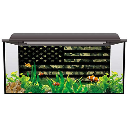 T&H Home Aquarium Decoration - 24.4" W x 12.4" H USA Flag Themed Pet Supplies - Camouflage Themed Stylish Fish Tank Background