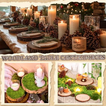 Nuanchu 7 Pack Wood Table Centerpieces with Rustic Wood Slices and Artificial Fake Green Moss for Wooden Fairy Wedding Woodland Table Decor Ideal DIY Crafts (4. 7-5. 5'')