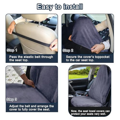 Car Seat Towel Cover, 2pcs Universal Front Seat Protector for Cars, SUVs and Trucks, Sweat Towel Car Seat Cover for Gym, Yoga, Swimming, Pets and Family Travel, Purple Gray - color: Dark Gray