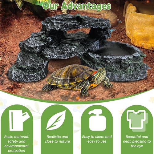Reptile Hide Resin Turtles Dock for Aquarium (Size: 7.1 x 4.7 x 2.7 inches), Turtle Basking Platform for Small Size Snake Crested Gecko Lizard Frogs Newts