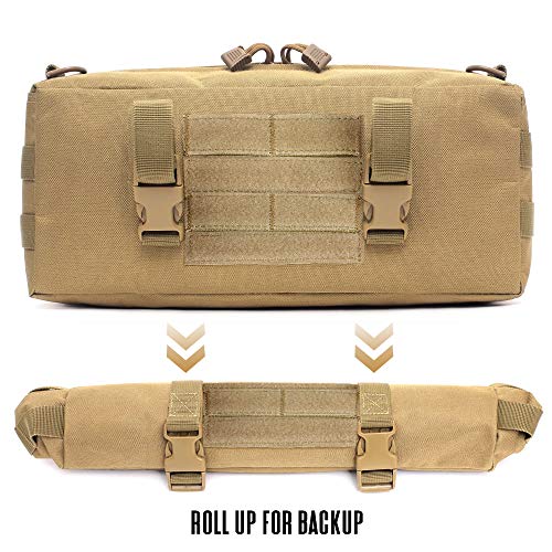 WYNEX Large Molle Pouch, Side Admin Sustainment Pouch for Tactical Backpack | Molle Attachments Bag, Vertical Pack for Military Assault Backpack Army Rucksack, with Shoulder Strap for Use as Sling Bag - color: Khaki (upgraded)
