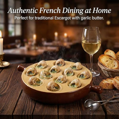 Hemoton Ceramic Escargot Baking Dish, 12 Holes Snail Plate with Handles, Round Mushroom Server for Oven to Table, Scallop Shrimp Appetizer Tray, Kitchen Cooking Pan for Home, Restaurant, 6.75 Inch