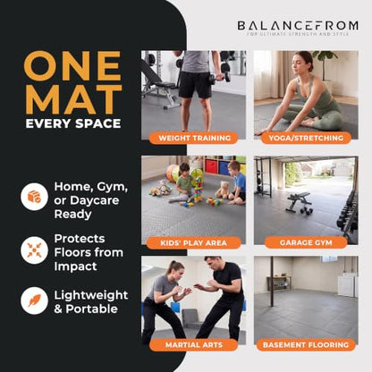 BalanceFrom Puzzle Exercise Mat 3/4-inch Thick, EVA Interlocking Foam Floor - color: Grey, style: 3/4" Thick, 96 Square Feet