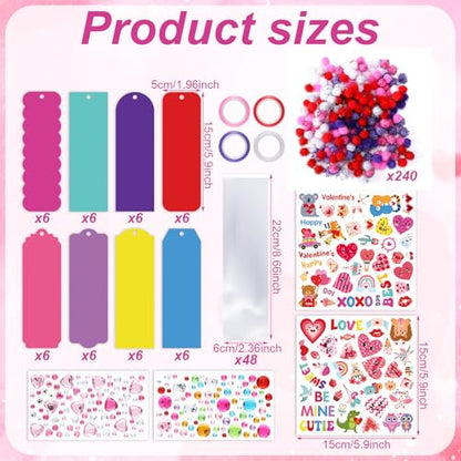 Frienda 48 Sets Valentine DIY Bookmarks Craft Kit Valentine Decorations Art Sets Blank Foam with Smile Face Hearts Owl Alphabets Stickers Pom-poms for Activity Reading Gift Exchange - style: Sweet