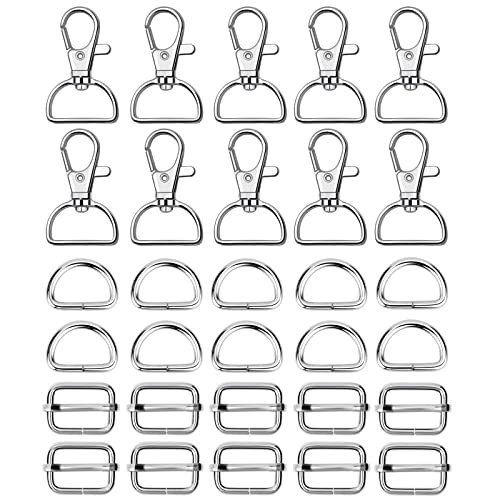 WAFJAMF 30Pcs Purse Hardware Swivel Snap Hooks D Rings Slide Buckles 3/4 In | Heavy duty metal clasps set for handbag making, DIY craft, strap, backpack, lanyard keychain & handbag fasteners, silver - color: Silver-2, size: 3/4” Inside Width