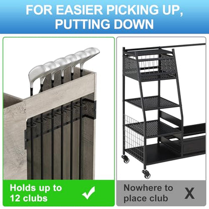 Golf Bag Storage Organizer Holds 2 Golf Bags for Garage - Wooden Rack - color: Grey