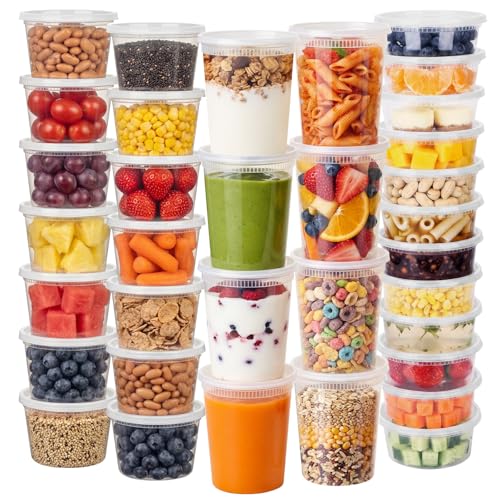 72 Sets (144-Piece) Deli Containers with Lids, 32/16/8 oz X 24 Set Each, Leak-Proof & BPA Free Airtight Takeout Plastic Food Storage Containers for Soup, Meal Prep,Microwave/Freezer Safe - size: 32/16/8 oz X 24 Set