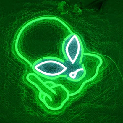 Alien Neon Sign for Wall Decor, USB Powered Green Game Room Neon Light, Green Alien LED Light Up Sign for Kids Birthday New Year Man Cave Teen Party Game Room Decoration - style: Green Alien