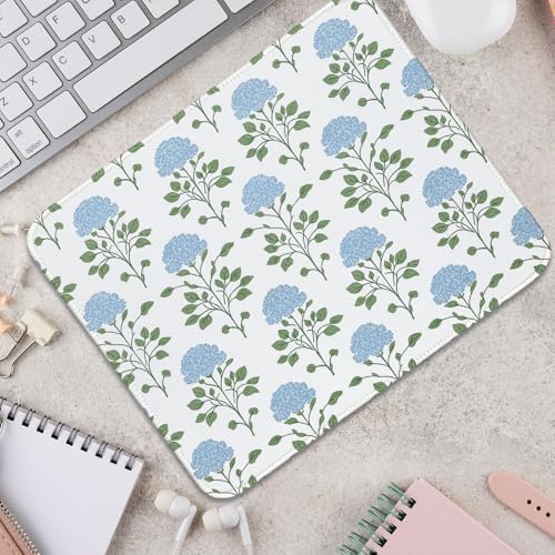Hydrangea Mouse Pad Moss Blue Flroal Small Mousepad for Laptop Desk, Flower Cute Mouse Pad for Computers Aesthetic, Hydrangea Office Desk Accessories for Office Women 11.8x9.8