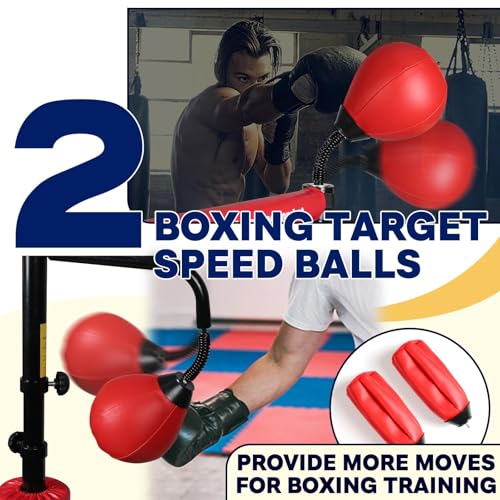 INNOLIFE Pro Boxing Training Set with Double Speed Ball and Spinning Bar | Adjustable 82-Inch Boxing Speed Trainer for MMA and Home Fitness - (Red)