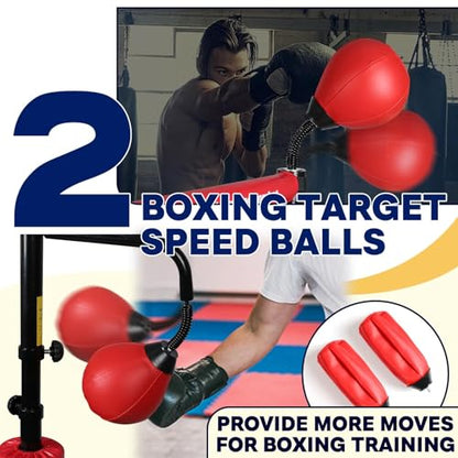 INNOLIFE Pro Boxing Training Set with Double Speed Ball and Spinning Bar | Adjustable 82-Inch Boxing Speed Trainer for MMA and Home Fitness - (Red)