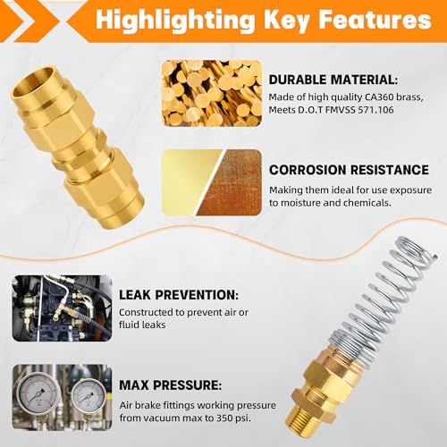 32PCS Brass DOT Air Brake Hose End Fitting Kit - J1402 Sleeve Tube Assortment for Replacement, Assembly (Connector, Union and Sleeve) - style: 32PCS