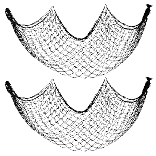 2 Pack Decorative Fishing Net, 5x10 ft Large Black Cotton Fish Net Decor for Wall, Photo Display Nautical Mermaid Pirate Ocean Themed Beach Halloween Under the Sea Party Decorations