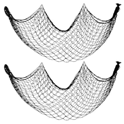2 Pack Decorative Fishing Net, 5x10 ft Large Black Cotton Fish Net Decor for Wall, Photo Display Nautical Mermaid Pirate Ocean Themed Beach Halloween Under the Sea Party Decorations