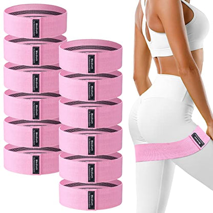 12 Pcs Fabric Resistance Bands for Working Out Non-Slip Booty Exercise Loop Bands for Women Men Glutes Hip Thigh Butt Yoga Pilates Fitness Gym, Light Medium Heavy - color: Pink, style: Medium Resistance