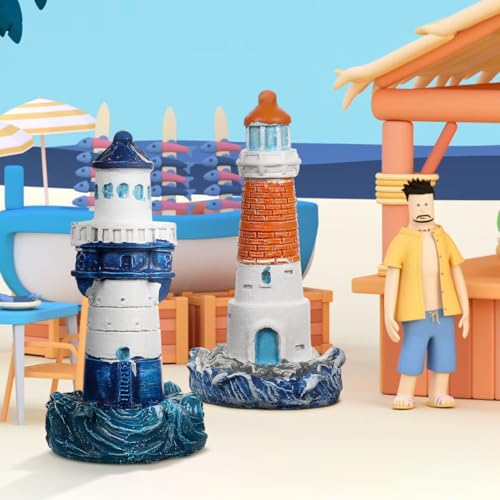 balacoo 4 Pcs Mini Lighthouse Decoration, Mediterranean Style Resin Nautical Lighthouse Model, Nautical Home Decor for Room, Garden, Yard, Lawn, Room, Aquarium, Fish Tank Decoration