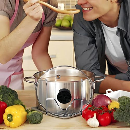 2 Pcs-Stainless Steel Pot Lid Organizer Rack - Non-Slip Anti-Tip Space-Saving Countertop Storage for Slow Cooker & Various Lids