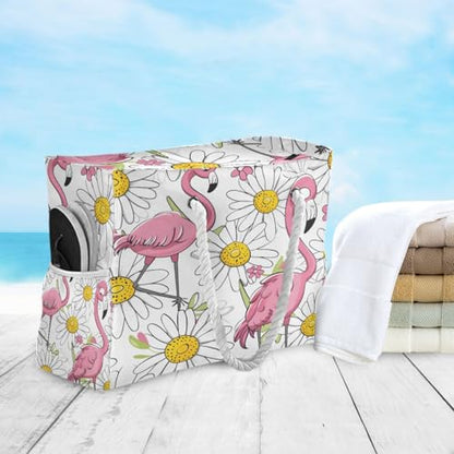 senya Large Beach Bags Totes Canvas Tote Shoulder Bag Soft Wave Water Resistant Bags for Gym Travel Daily Ocean - color: Flamingo