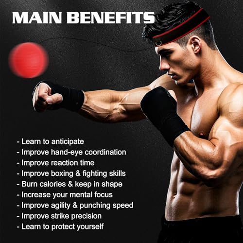 KTEBO® Boxing Reflex Ball Headband Set - Includes 4 Different Balls and 2 Adjustable Headbands for Beginner Proficiency Improvement, Great Boxing Equipment - style: Boxing Ball & Wraps Set