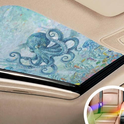 Underwater Life Octopus Coral Window Privacy Film,Heat Control Sun Blocking Static Cling Rainbow Film,Ocean Seaweed Fish Seahorse Non-Adhesive Glass Sticker Door Window Tint,17.7" x 78.7"
