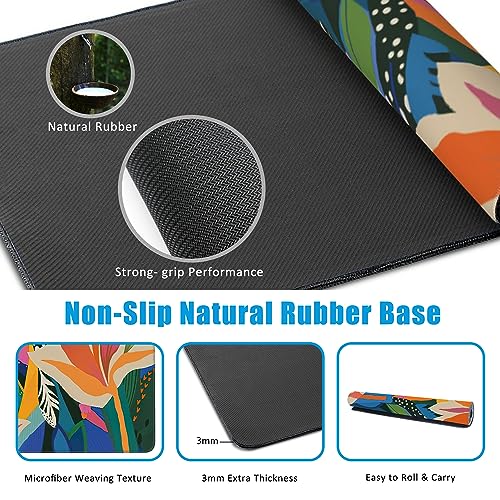 Colorful Tropical Floral Large Gaming Mouse Pad,Waterproof Desk Mat for Desktop,Non-Slip Rubber Base Mousepad with Stitched Edges for Laptop Office and Home 35.4X15.7 Inch