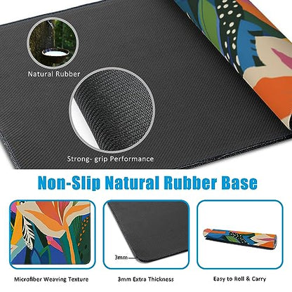 Colorful Tropical Floral Large Gaming Mouse Pad,Waterproof Desk Mat for Desktop,Non-Slip Rubber Base Mousepad with Stitched Edges for Laptop Office and Home 35.4X15.7 Inch