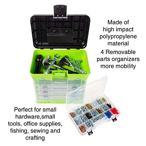 Portable Tool Box - Small Parts Organizer with Drawers and Customizable Compartments for Hardware, Fishing Tackle, Beads or Crafts by Stalwart (Green)