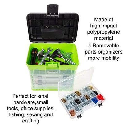 Portable Tool Box - Small Parts Organizer with Drawers and Customizable Compartments for Hardware, Fishing Tackle, Beads or Crafts by Stalwart (Green)