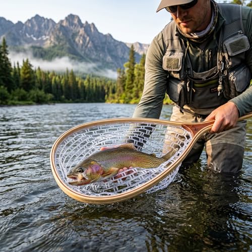 Replacement Fly Fishing Landing Net, Non Snag Soft Rubber Mesh Fishing Net Replacement, 100cm Depth Catch and Release Knotless Net for Trout Bass Carp Fish Friendly for Fly Fishermen