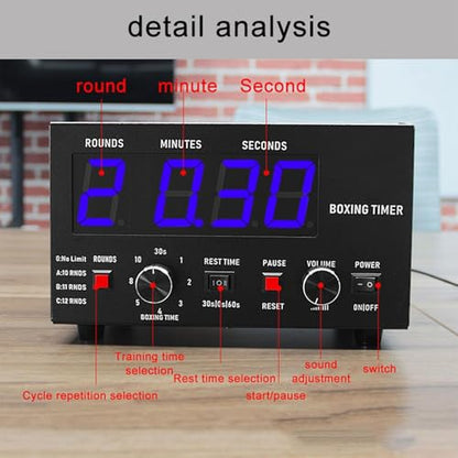Big Screen Boxing Interval Timer, Boxing Fitness Timer with Adjustable Sound, Training Time, Rest Time and Repeat, for Gyms, Garages, Workouts and Outdoor Activities
