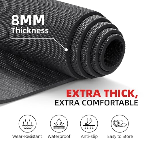 GymCope Extra Large Exercise Mat 10'x6'/9'x6'/8'x6'/7'x5'/6'x4' (8mm) | Thick Workout Mat for Home Gym & Garage Flooring, Shoe-Friendly, High-Density, MMA, HIIT, Weight Lifting, Cardio&Strength - color: 7'x5'x8mm-Black