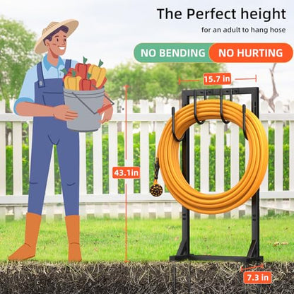 Garden Hose Holder Reel, Upgraded Metal Hose Reels Holds 150ft Hose with 4 Large hooks, Heavy Duty Freestanding Water Hose Holders, Detachable Hose Storage Hanger for Outside