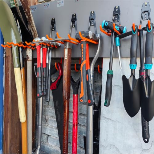 3-H Heavy Duty Garage Wall Hooks 20 Pack, Anti-Slip PVC Coating Wall Mount Garage Storage Utility Hooks, Heavy Load Organizer for Ladders, Yard Tools, Shovel, Weed Eater, Hoses & Bulk Items,Orange | Multi-Purpose Garage Hooks to Organize Garden Lawn Tools