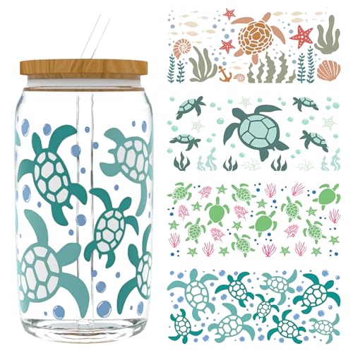 UV DTF Cup Wrap Transfer Stickers, 4 Sheets Turtle Rub On Transfers for Tumblers Water Bottles Glass Cups Mugs Ceramics - style: Turtle
