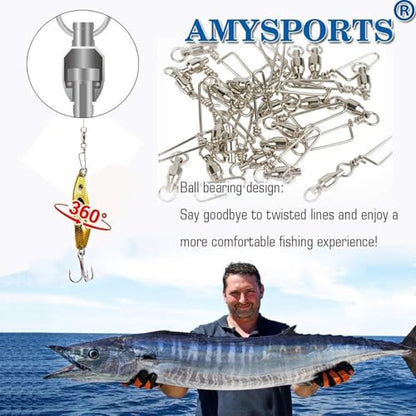 AMYSPORTS High Strength Fishing Snap Swivels - Stainless Steel Ball Bearing Swivels - Saltwater & Freshwater Fishing - size: Size 1+1 (31lb) 25 pcs