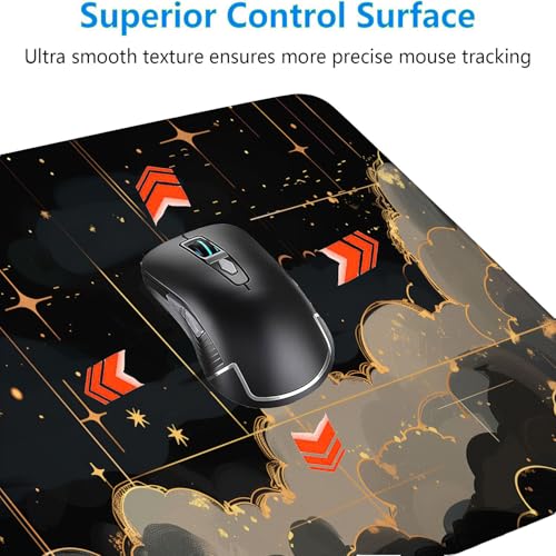 Black Gold Celestial Desk Mat - Extended Gaming Mouse Pad with Stitched Edge Non-Slip Base - 31.5"x11.8" - color: Black Gold Celestial_012, size: 11.8" x 31.5"