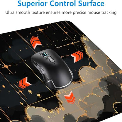 Black Gold Celestial Desk Mat - Extended Gaming Mouse Pad with Stitched Edge Non-Slip Base - 31.5"x11.8" - color: Black Gold Celestial_012, size: 11.8" x 31.5"