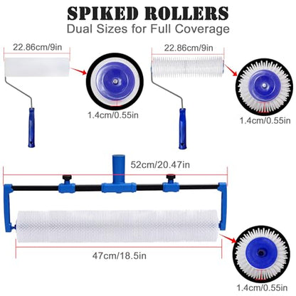 18-Inch Self-Leveling Cement Tool Kit, Upgraded Spike Roller Set with 9-Inch Spike Roller, Epoxy Shoes Spikes & Gloves, Floor Leveling Tools for Epoxy & Concrete Coating (5)