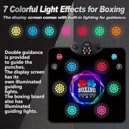 2025 Kids Musical Boxing Machine Comes with Boxing Gloves, 9 Modes, 420 Levels, 7 Lights, wall-Mounted Dual-Purpose, Memory and Reaction Training Equipment Christmas Birthday Gift for Kids