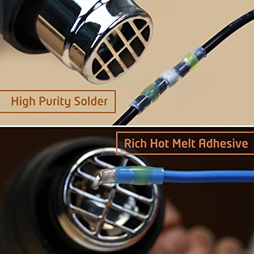 200Pcs Waterproof Solder Seal Wire Connectors, 26-24 Gauge White Electrical Splice Terminals for Marine, Car and Cable Wiring - Heat Shrink Butt Connectors