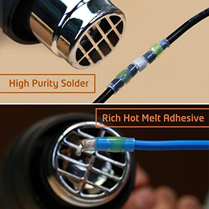 200Pcs Waterproof Solder Seal Wire Connectors, 26-24 Gauge White Electrical Splice Terminals for Marine, Car and Cable Wiring - Heat Shrink Butt Connectors