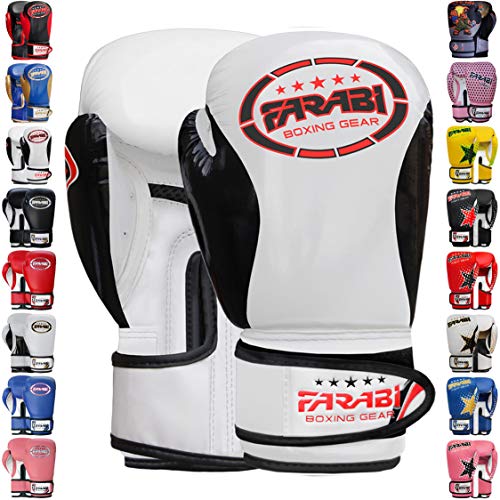 Farabi Boxing Gloves Kids Junior Muay Thai Kick Boxing Training MMA Punching Bag - color: White Black, size: 4OZ