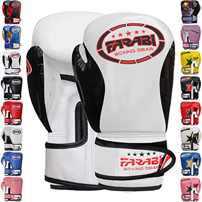 Farabi Boxing Gloves Kids Junior Muay Thai Kick Boxing Training MMA Punching Bag - color: White Black, size: 4OZ