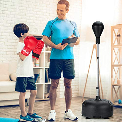 Goplus Punching Bag with Stand for Adults, Freestanding Reflex Speed Bags with 55’’-62.5’’ Adjustable Height, Boxing Equipment with Gloves for Home Gym Workout MMA Training, Fitness - color: Black