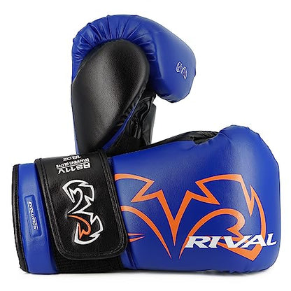 RIVAL Boxing RS11V Evolution Sparring Gloves, Extra-Thick 2” Padding, V-Strap Wrist Lock 2 System, Large Hand Compartment, and 15 Degree Angle Cuff - color: Blue, size: 18 oz.