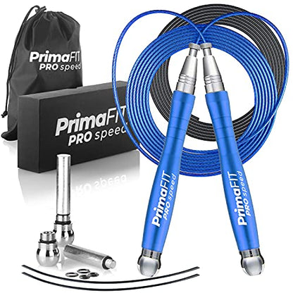 PrimaFIT Pro Speed Jump Rope for Adults, Weighted Skipping Rope for Boxing - color: Blue
