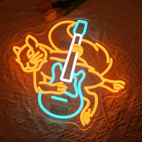 Squirrel Guitar Neon Sign for Wall Decor Beer Bar Guitar Neon Light, USB Powered Orange Squirrel Music Led Light Sign for Bar Live Music,Man Cave,Home, Party,Office, Bedroom - style: Squirrel Guitar