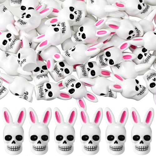 VioraWhite 50 Pcs Easter Mini Resin Skulls Figures Miniature Resin Tiny Skulls Figures with Rabbit Ears Landscape Aquarium Garden Desktop Ornament DIY Decoration for Party Supplies - style: Easter