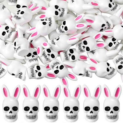 VioraWhite 50 Pcs Easter Mini Resin Skulls Figures Miniature Resin Tiny Skulls Figures with Rabbit Ears Landscape Aquarium Garden Desktop Ornament DIY Decoration for Party Supplies - style: Easter