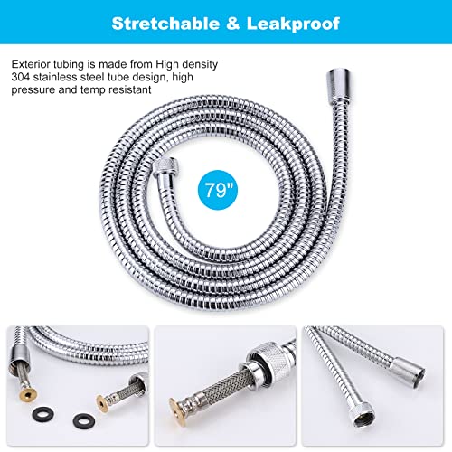 Chrome Finished Shower Hose, 79 Inch SUS 304 Stainless Steel Extra Long Handheld Shower Head Hose for Pet Bathroom Cleaning - color: Chrome, size: 79inch